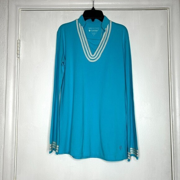 Coolibar Tops - NEW Coolibar Blue Tunic Top White Trim Women's Small